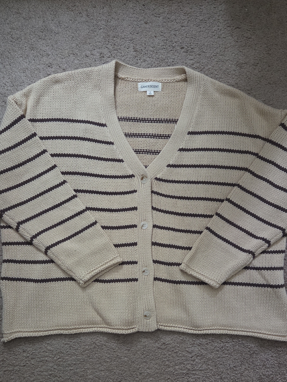 *NWOT* Beige & Brown Striped Button-up Cardigan - Relaxed Slighty Oversized Fit